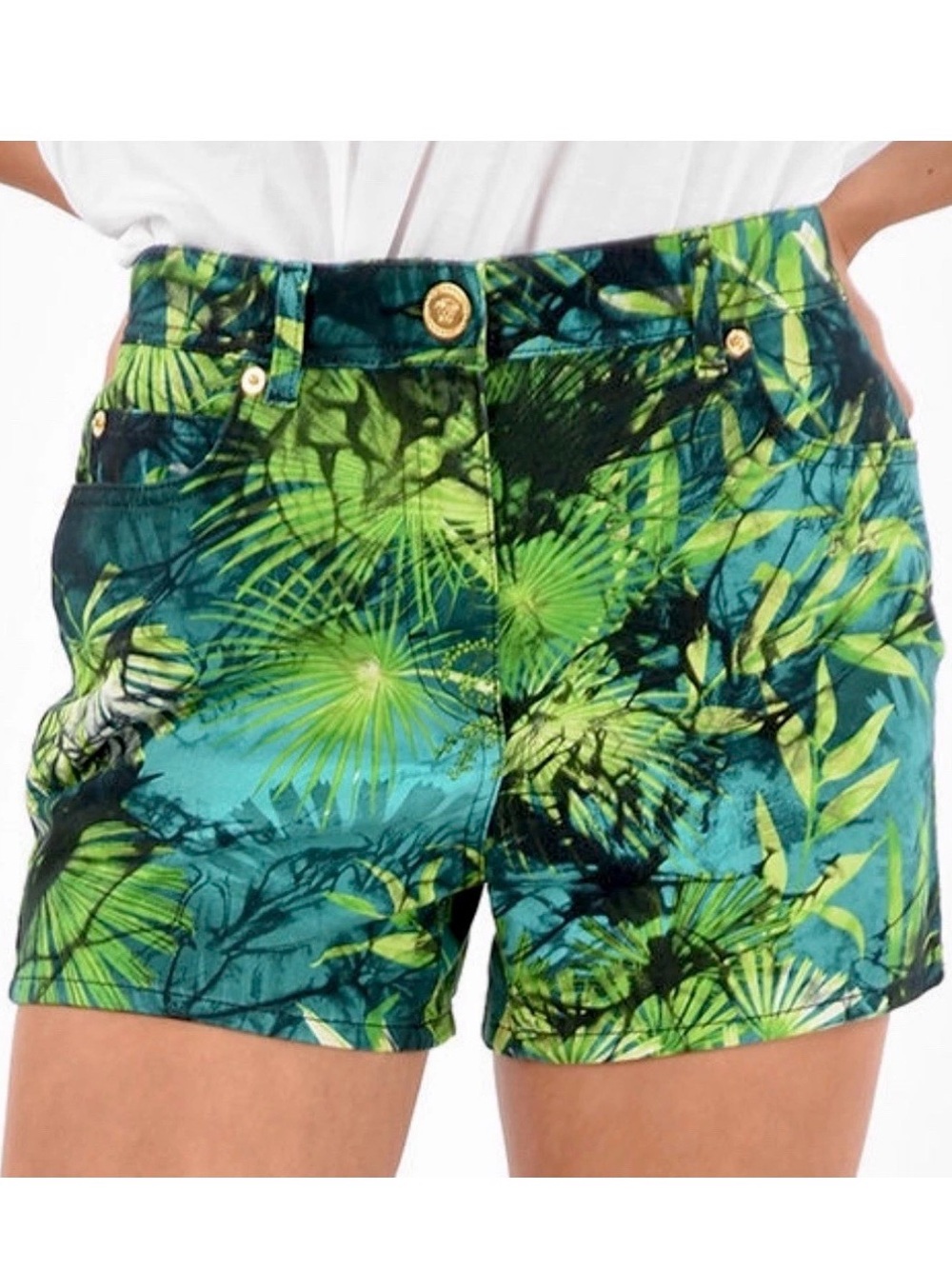 Versace Jungle Print Denim Shorts - Picture 6 of 12